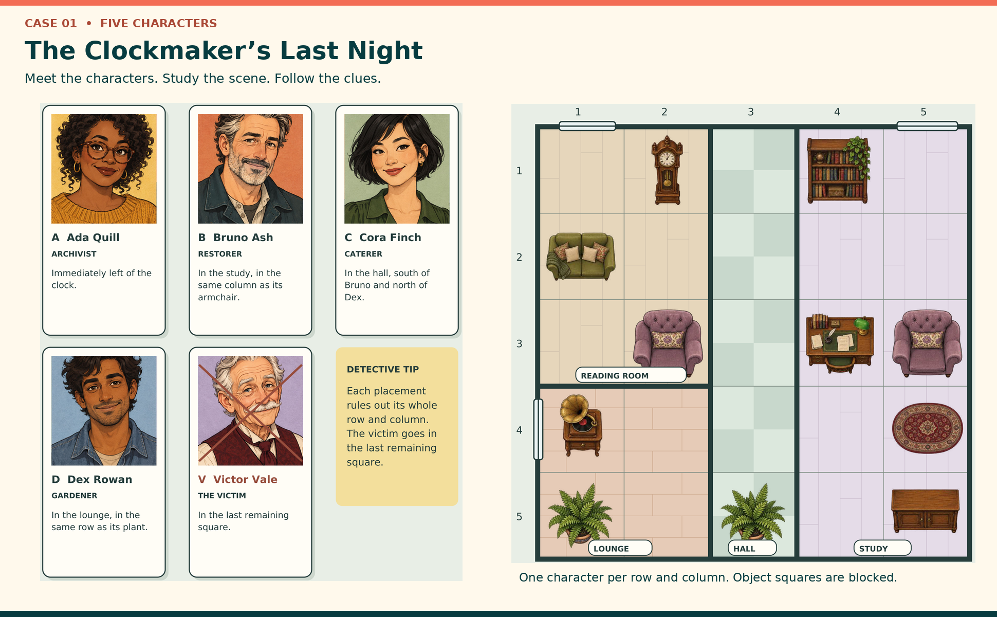 Preview of the first complete WHODUNIT? illustrated mystery logic puzzle case